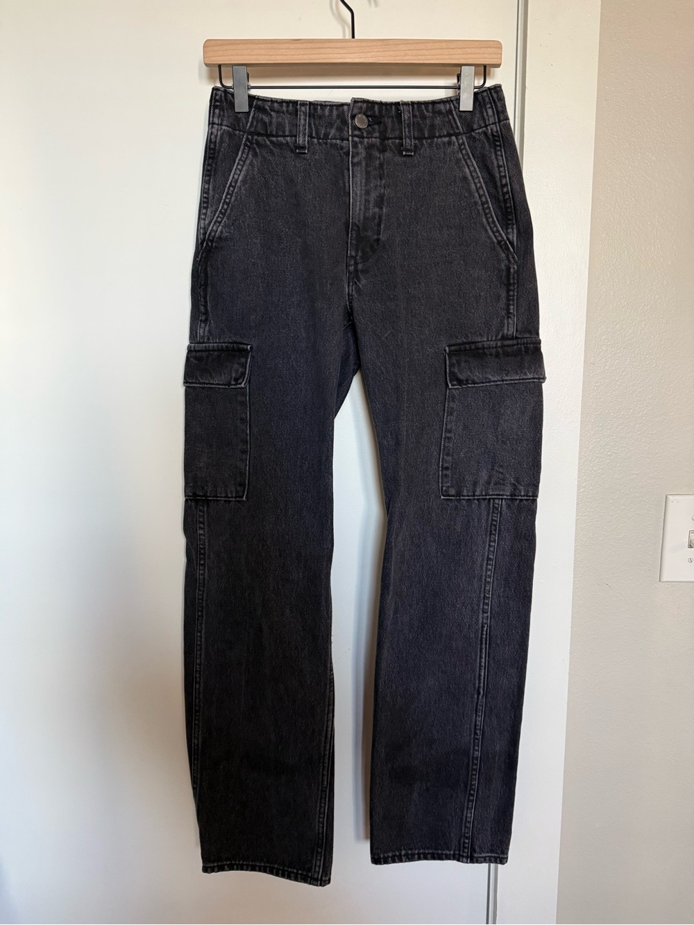 Denim Forum Black Washed Cargo Jeans